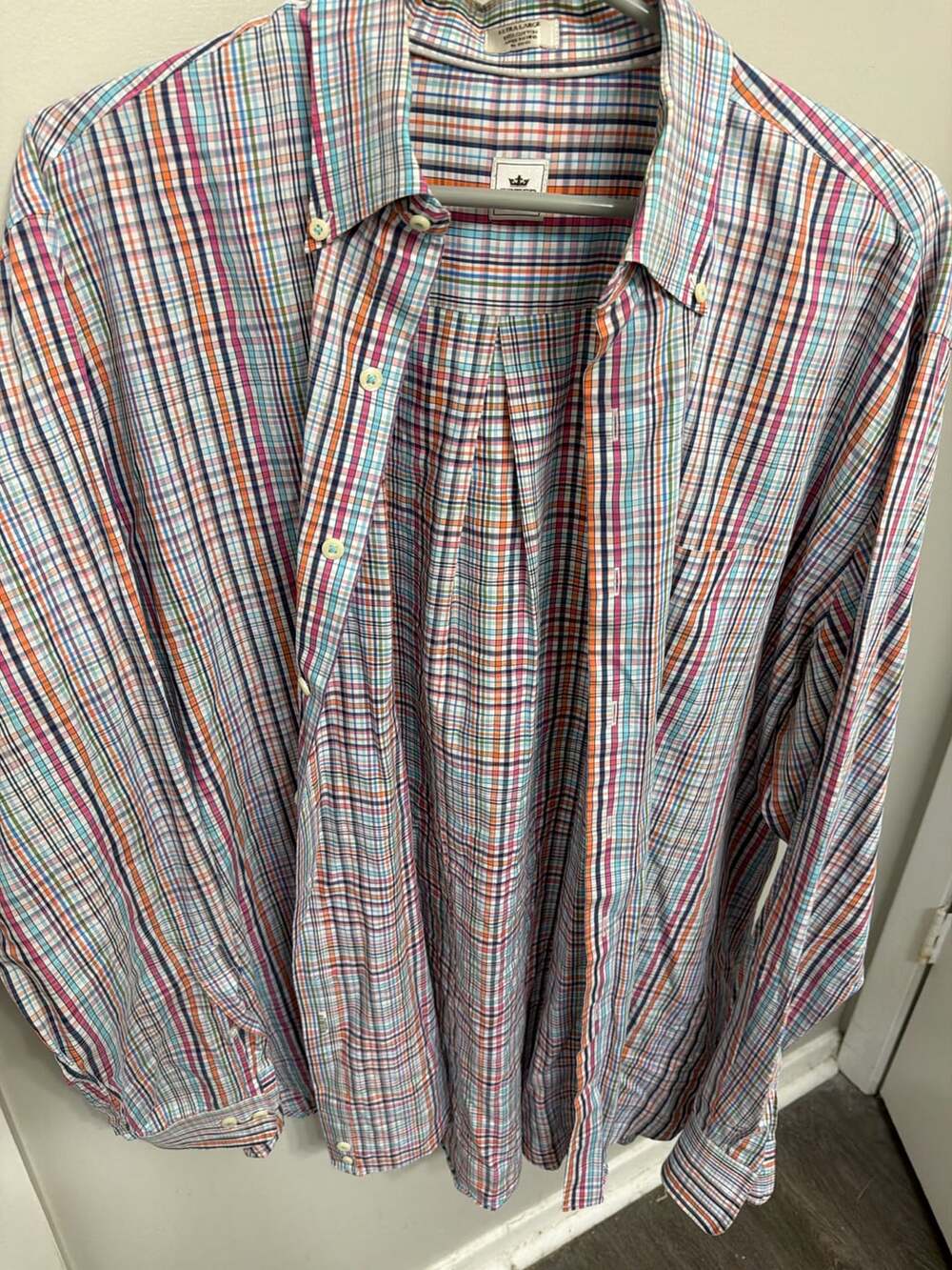 Peter Millar Men’s XL Plaid Button Down Shirt Cotton Pink Blue Green Check